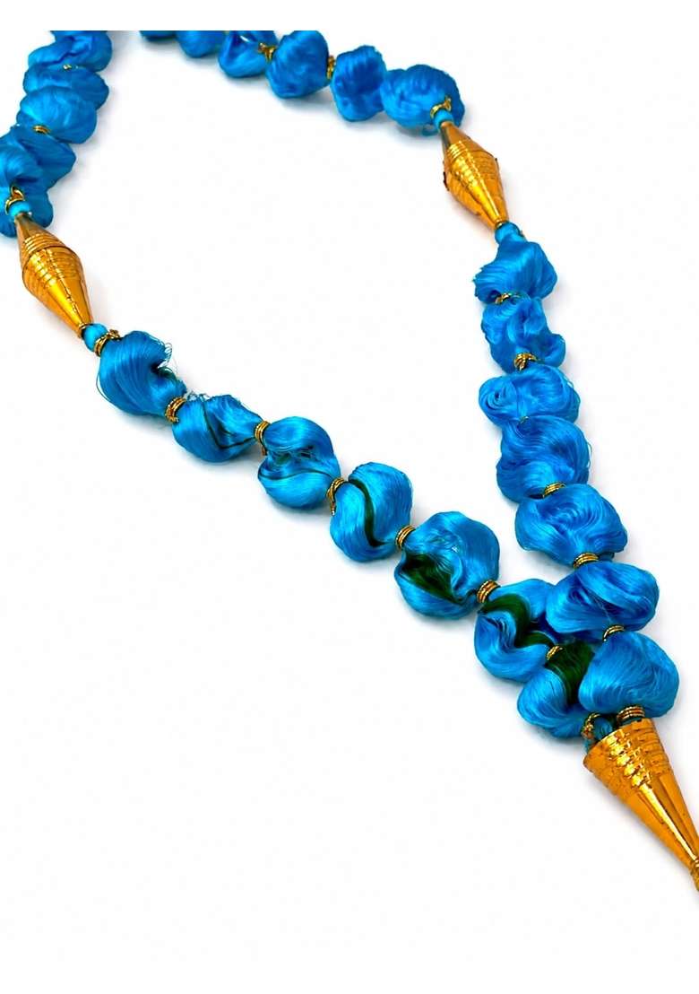 Handmade Blue Silk Garland with Tassel Finish - Indya
