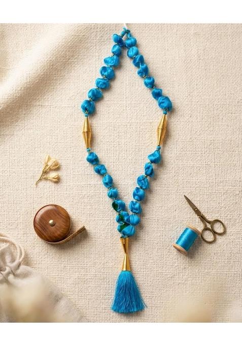Handmade Blue Silk Garland with Tassel Finish
