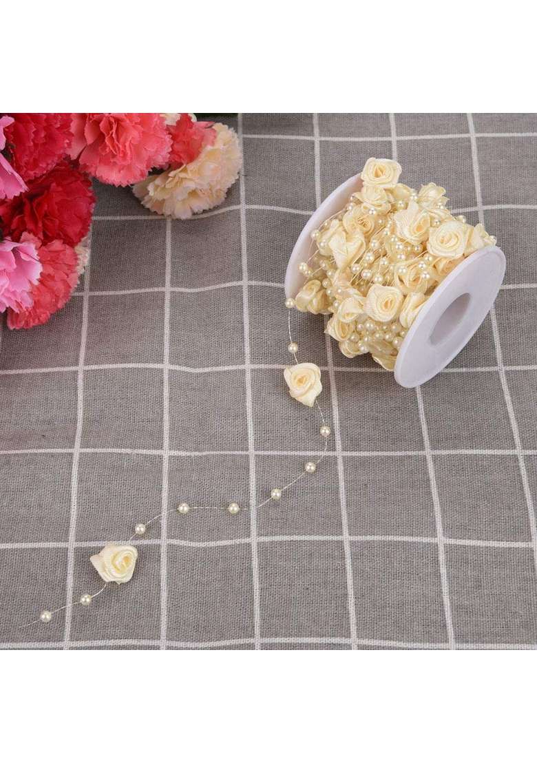 Walfront 10M Roll Rose Artificial Pearl Wire Beads Garland String DIY Wedding Pearl Bead Garland Rope - Indya