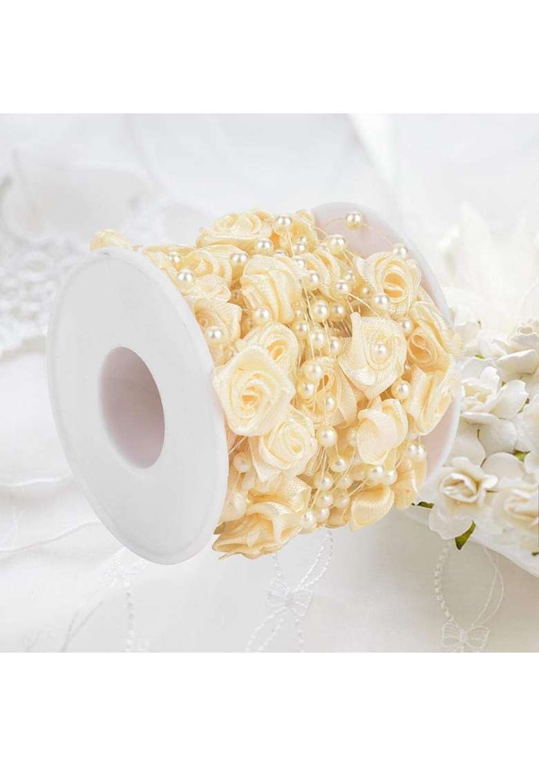 Walfront 10M Roll Rose Artificial Pearl Wire Beads Garland String DIY Wedding Pearl Bead Garland Rope - Indya