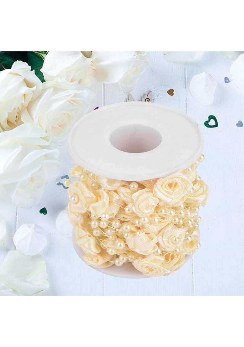 Walfront 10M Roll Rose Artificial Pearl Wire Beads Garland String DIY Wedding Pearl Bead Garland Rope - Indya