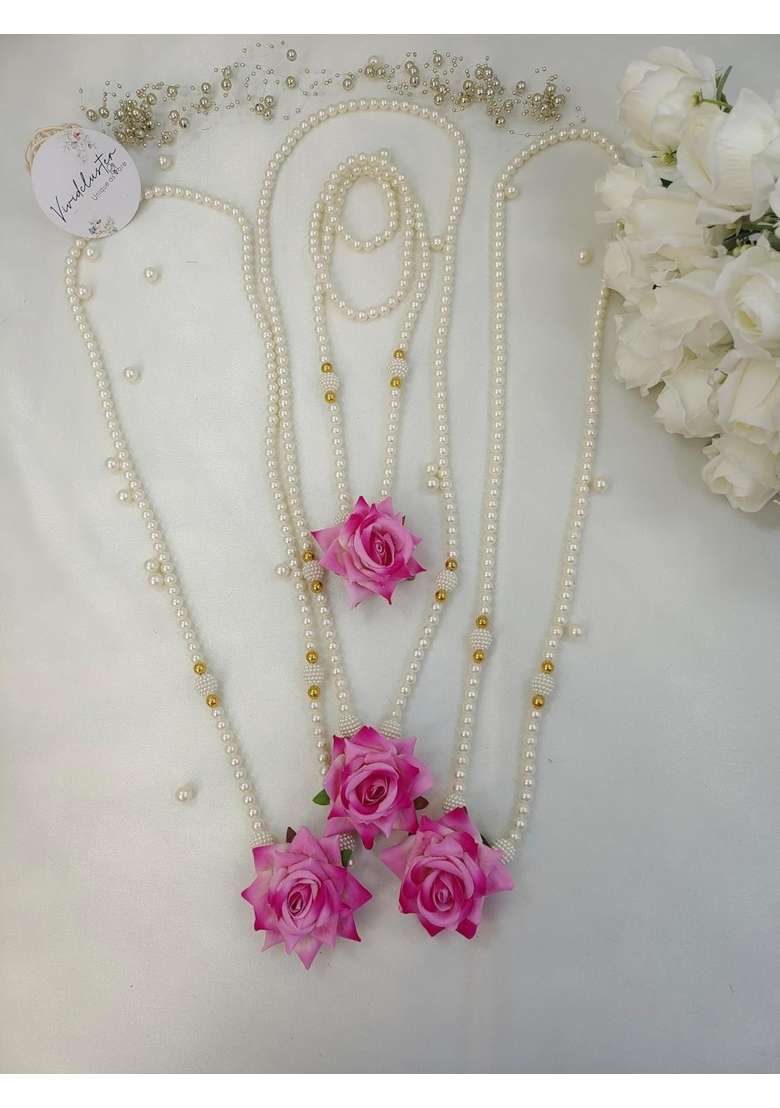 Paribhasha Milni Mala for Groom and Guests Pearl Beaded Wedding Swagat Mala Set of 5 - Indya