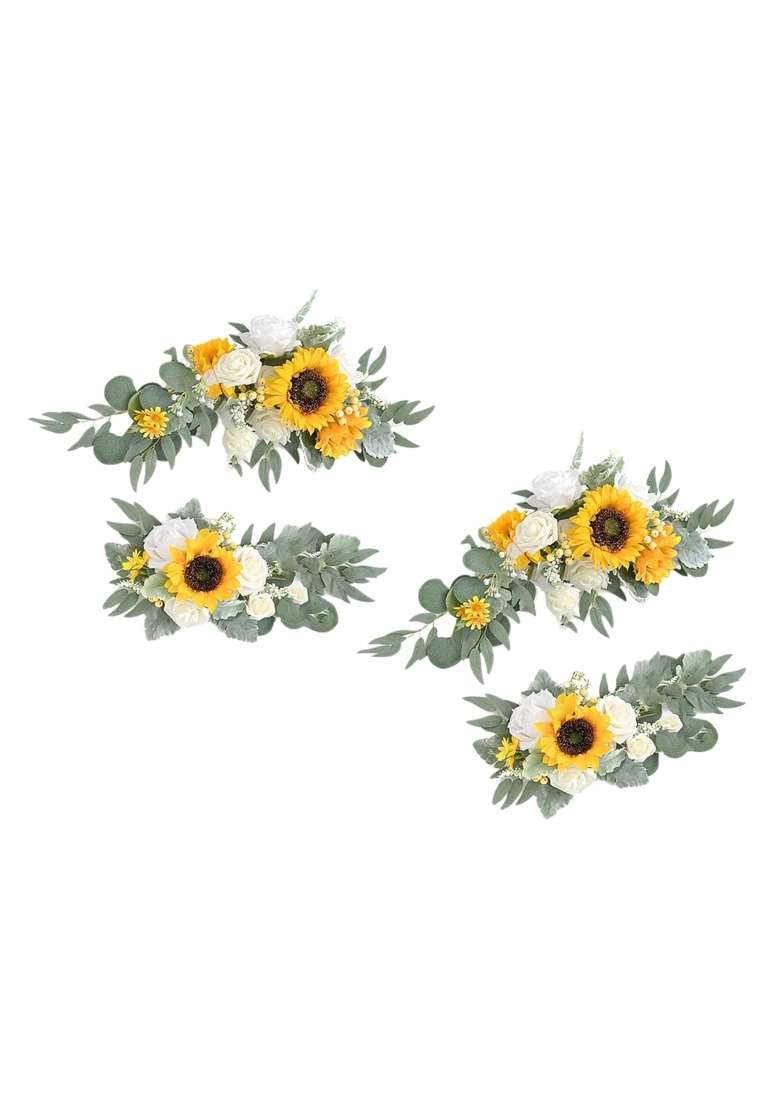 Merishopp Artificial Flower Swag Green Leaves for Party Wedding 2 Yellow - Indya