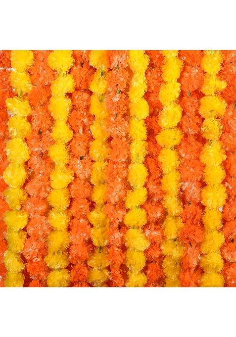 Tigeen 60 Pcs Marigold Garland 4 Ft Artificial Yellow Orange