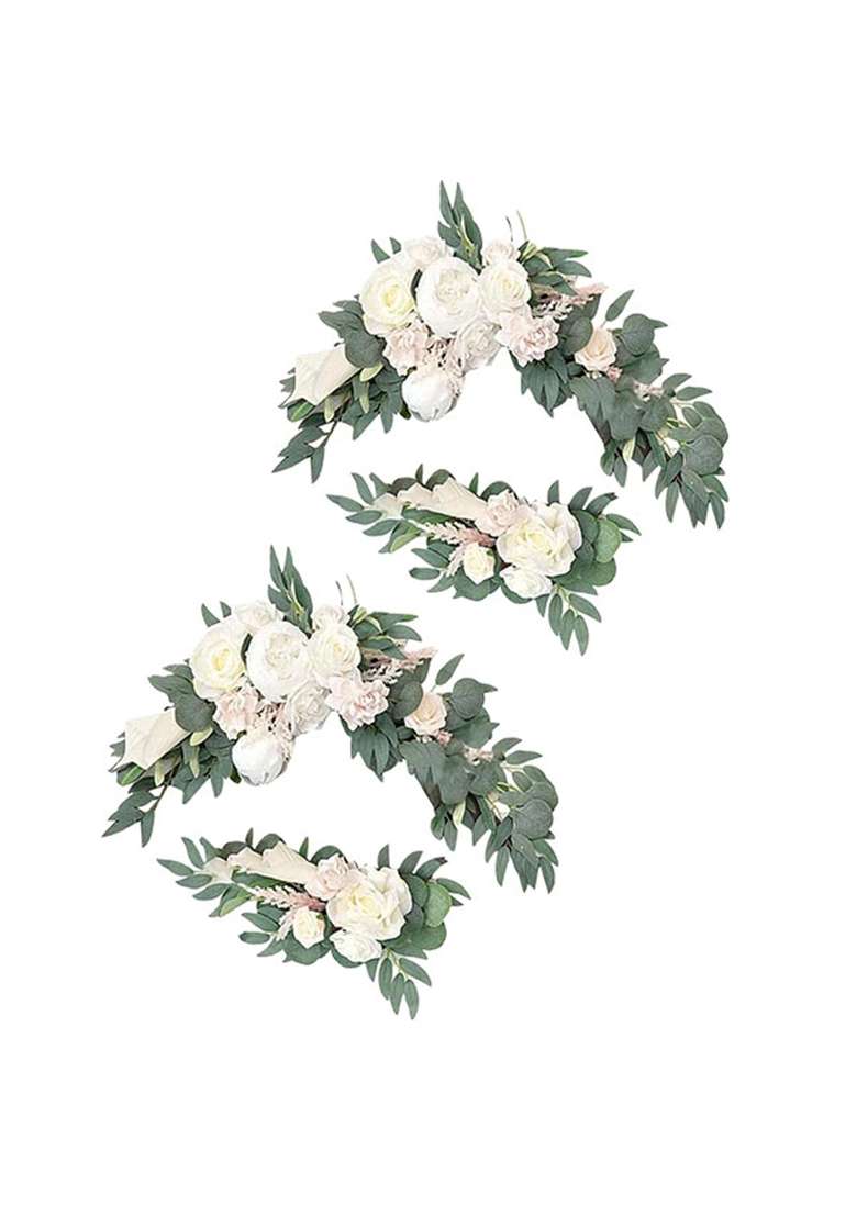 Jazzy Pearls Flower Swag Green Leaves Hanging for Party 2 White Home and Garden - Indya