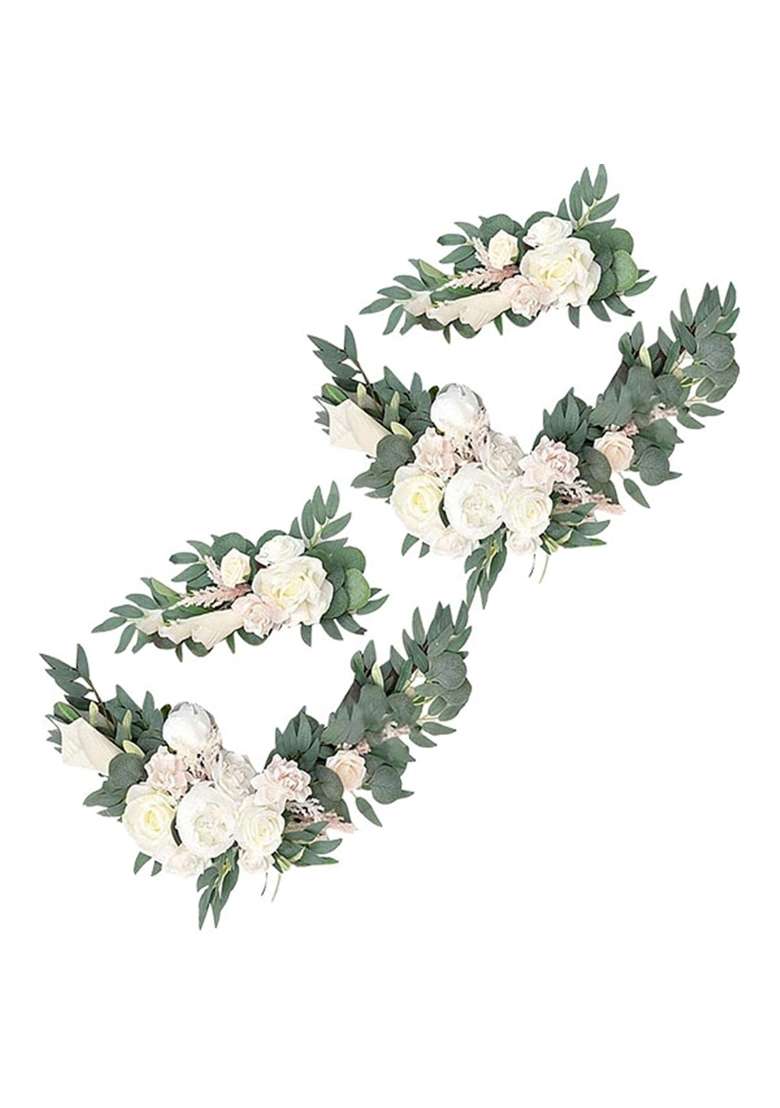 Jazzy Pearls Flower Swag Green Leaves Hanging for Party 2 White Home and Garden - Indya