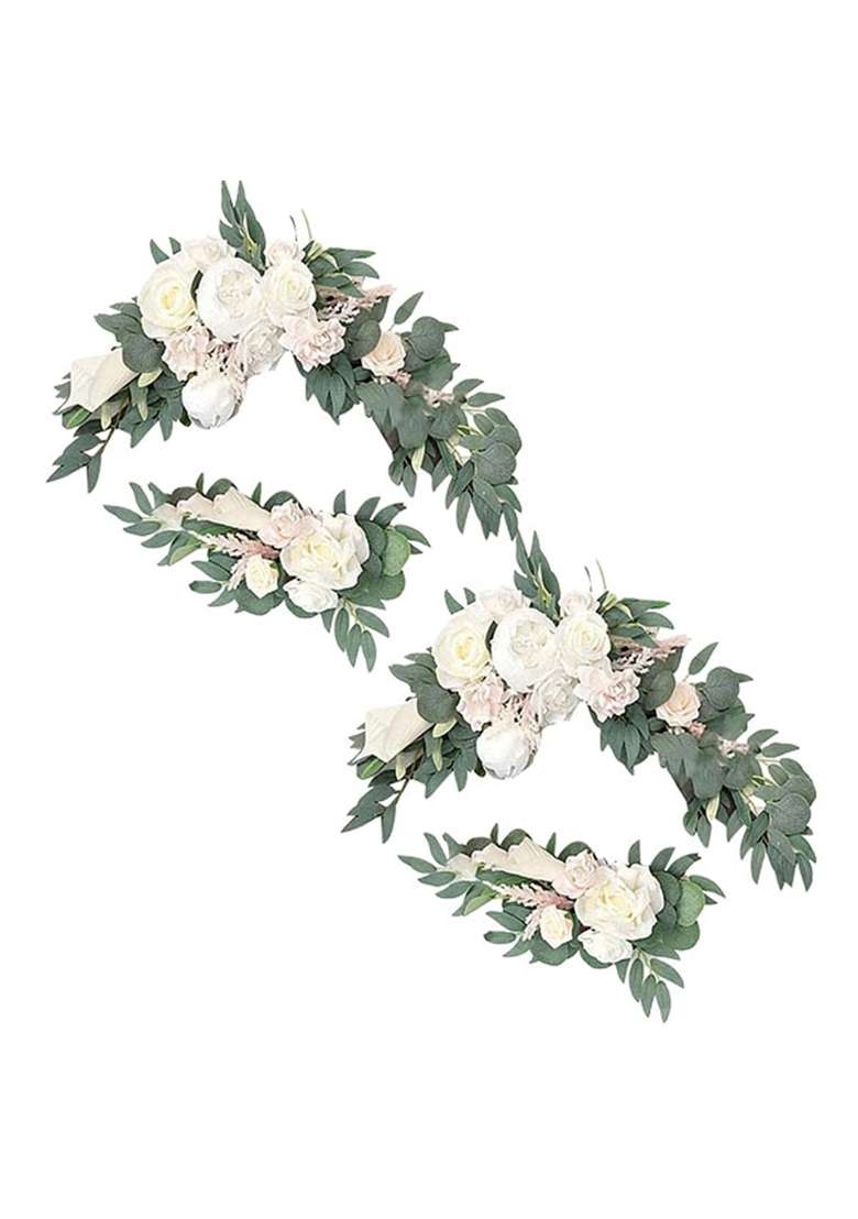 Jazzy Pearls Flower Swag Green Leaves Hanging for Party 2 White Home and Garden - Indya