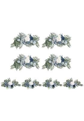 Merishopp Artificial Flower Swag Green Leaves for Party Wedding 4 White Blue