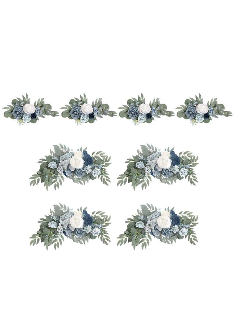 Merishopp Artificial Flower Swag Green Leaves for Party Wedding 4 White Blue - Indya