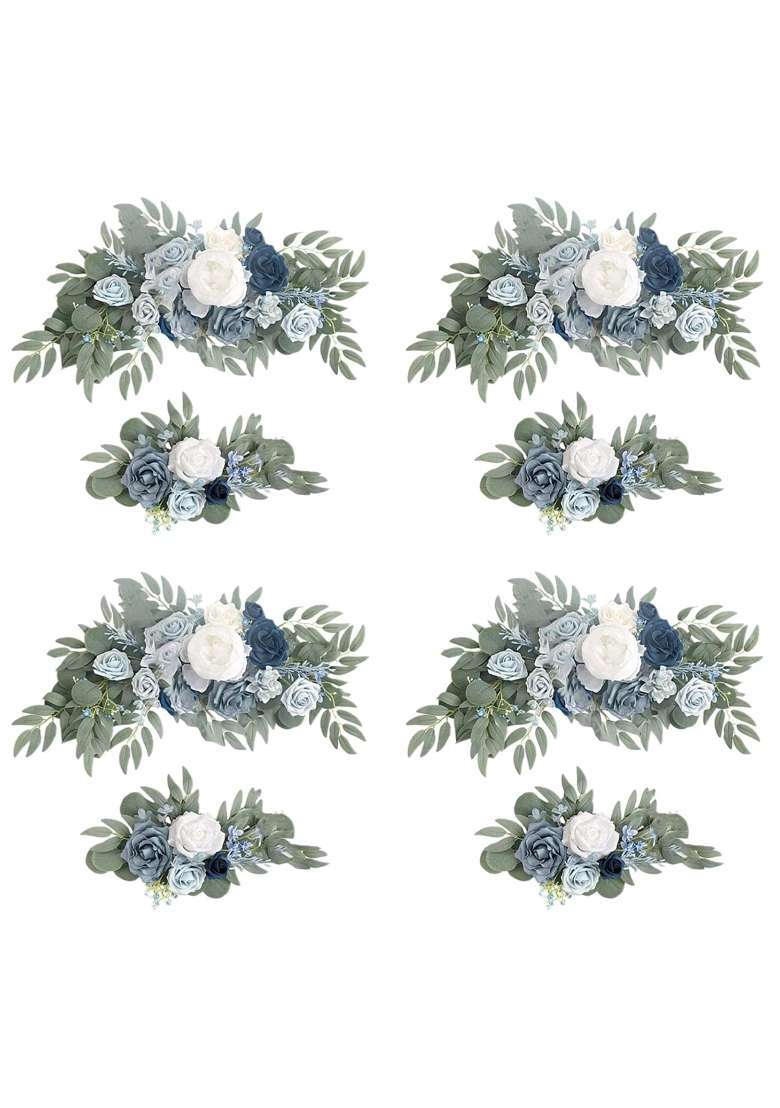 Merishopp Artificial Flower Swag Green Leaves for Party Wedding 4 White Blue - Indya