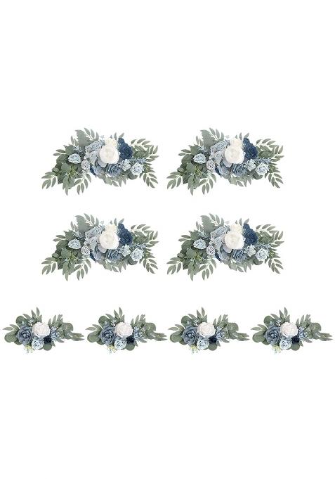 Merishopp Artificial Flower Swag Green Leaves for Party Wedding 4 White Blue