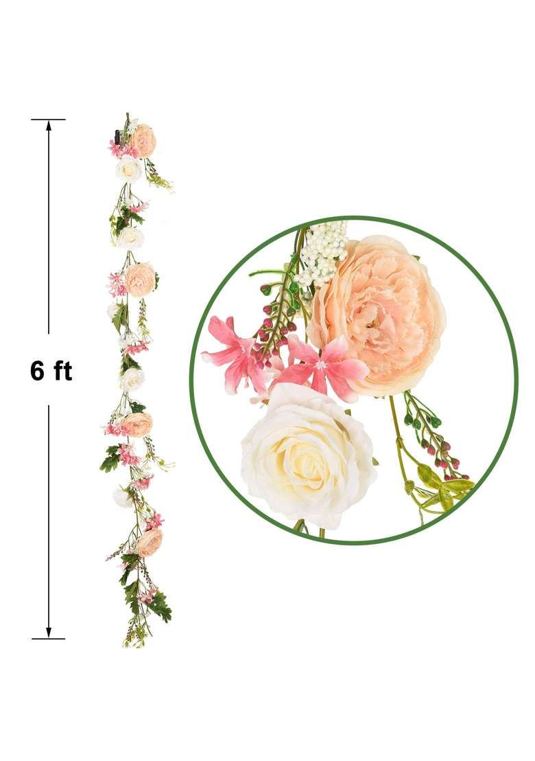 Lvydec Artificial Peony Flower Garland 6Ft Silk Peony Garland with Pink and White Flowers for Wedding Party - Indya