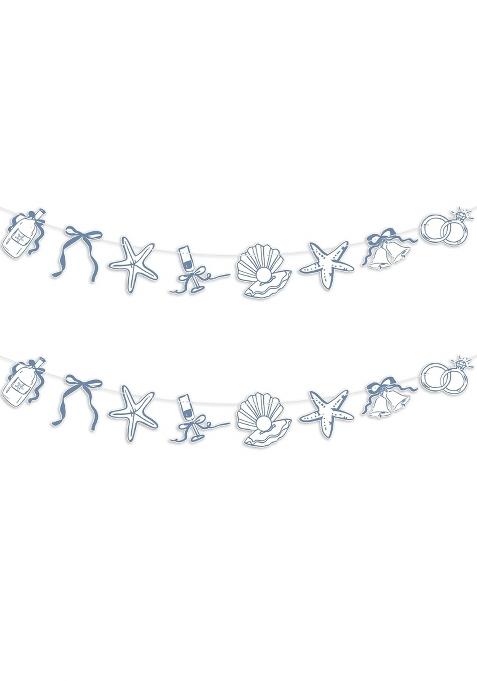 Oudain Blue 2 Pack Seashells and Wedding Bells Garland Last Toast Coast Banner