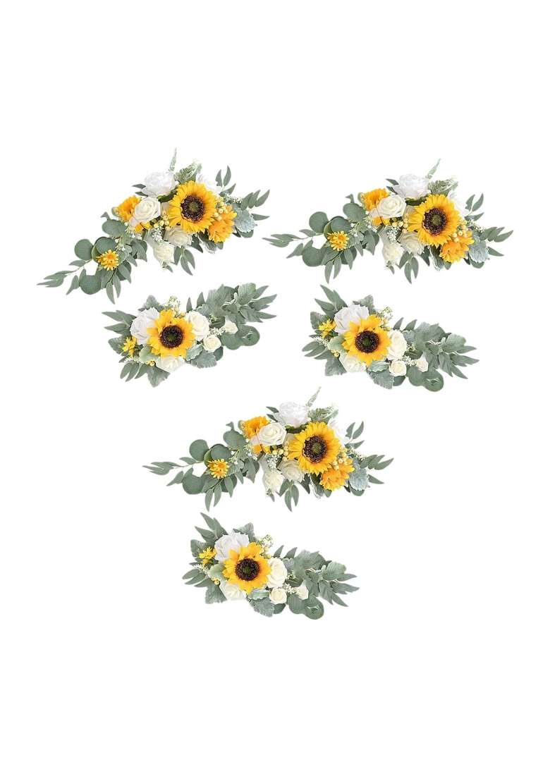 Merishopp Artificial Flower Swag Green Leaves for Party Wedding 3 Yellow - Indya