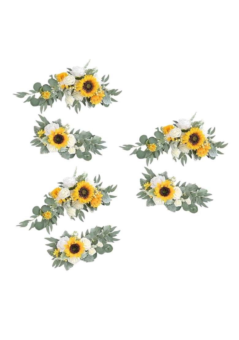 Merishopp Artificial Flower Swag Green Leaves for Party Wedding 3 Yellow - Indya