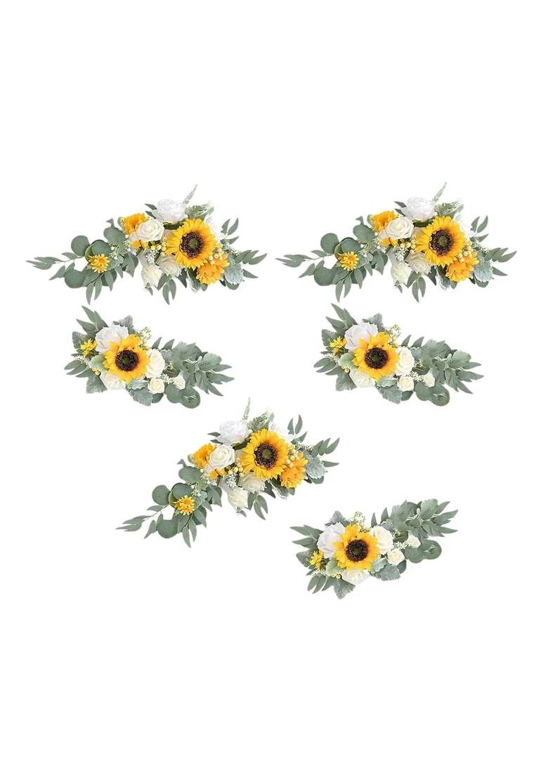 Merishopp Artificial Flower Swag Green Leaves for Party Wedding 3 Yellow - Indya