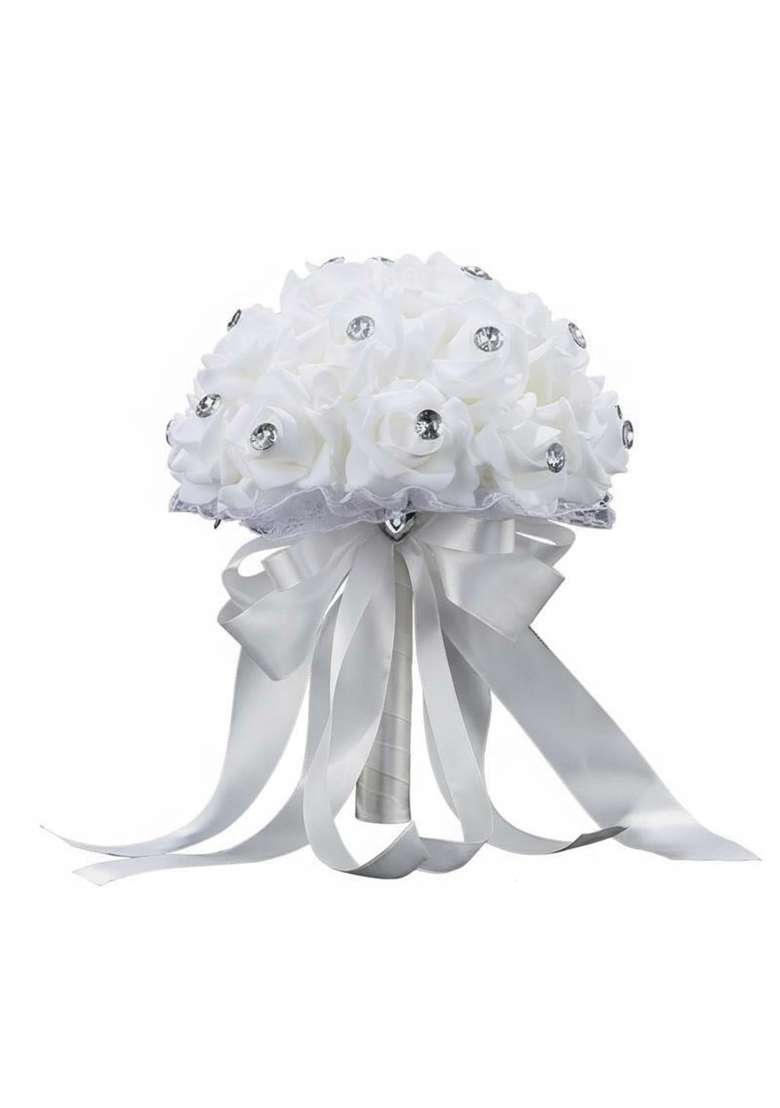 BNF Bridal Floral Arrangement Elegant Design Flower Holding Flowers Long Lasting Lightweight White - Indya