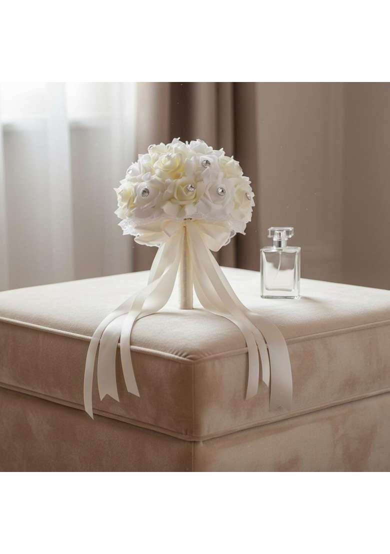 BNF Bridal Floral Arrangement Elegant Design Flower Holding Flowers Long Lasting Lightweight White - Indya