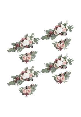 Merishopp Flower Swag Green Leaves Hanging for Party 4 White Pink Purple