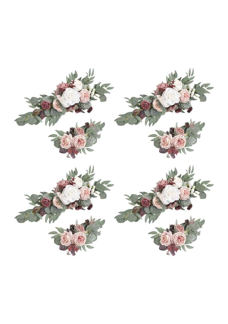 Merishopp Flower Swag Green Leaves Hanging for Party 4 White Pink Purple - Indya