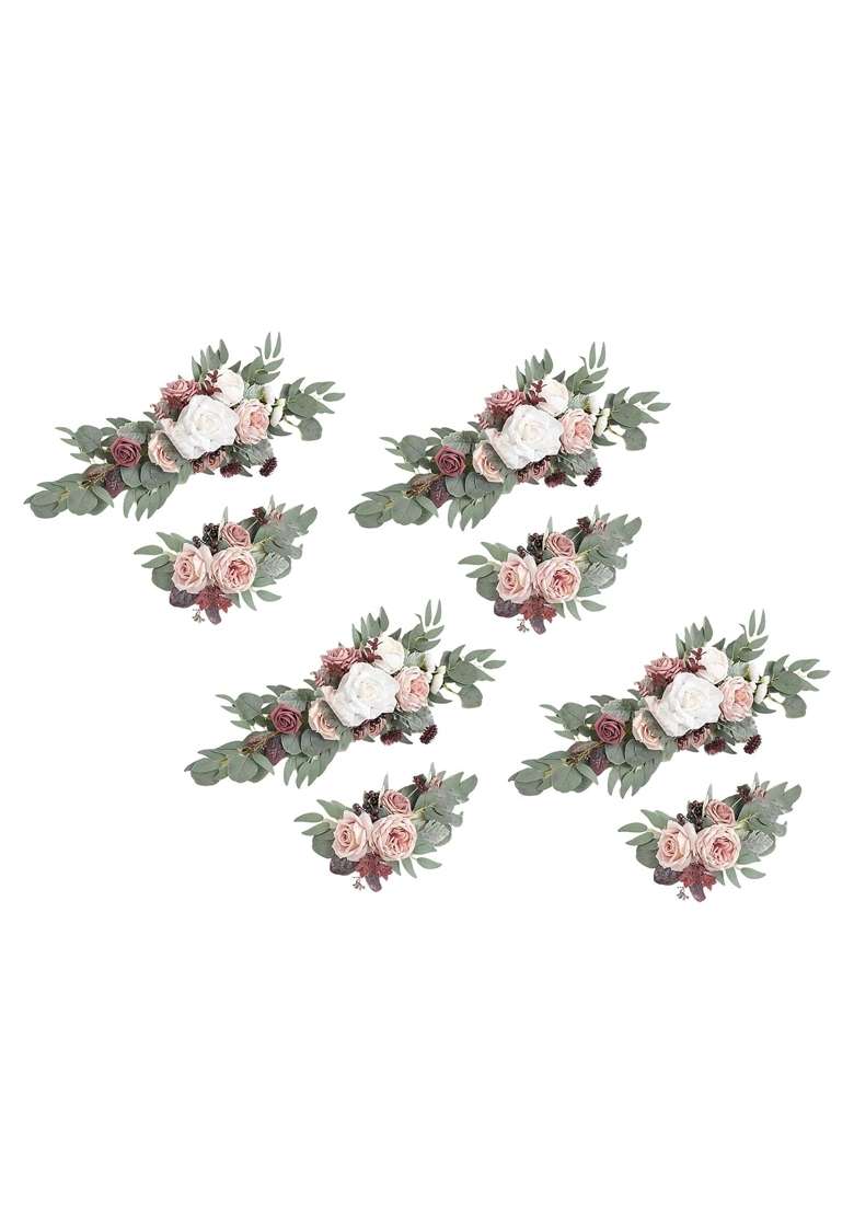 Merishopp Flower Swag Green Leaves Hanging for Party 4 White Pink Purple - Indya