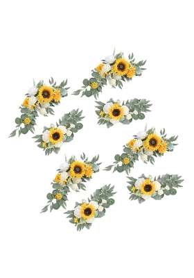 Merishopp Artificial Flower Swag Green Leaves for Party Wedding 4 Yellow