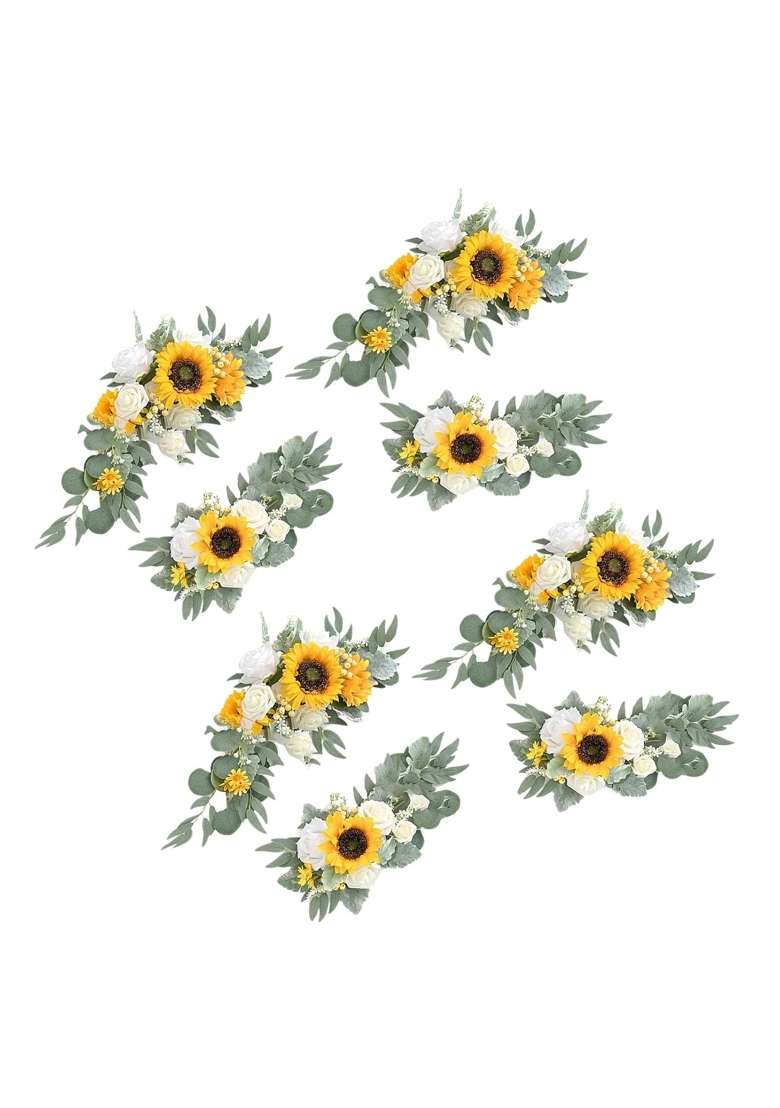Merishopp Artificial Flower Swag Green Leaves for Party Wedding 4 Yellow - Indya