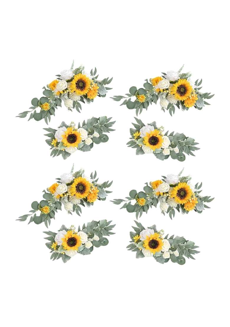 Merishopp Artificial Flower Swag Green Leaves for Party Wedding 4 Yellow - Indya