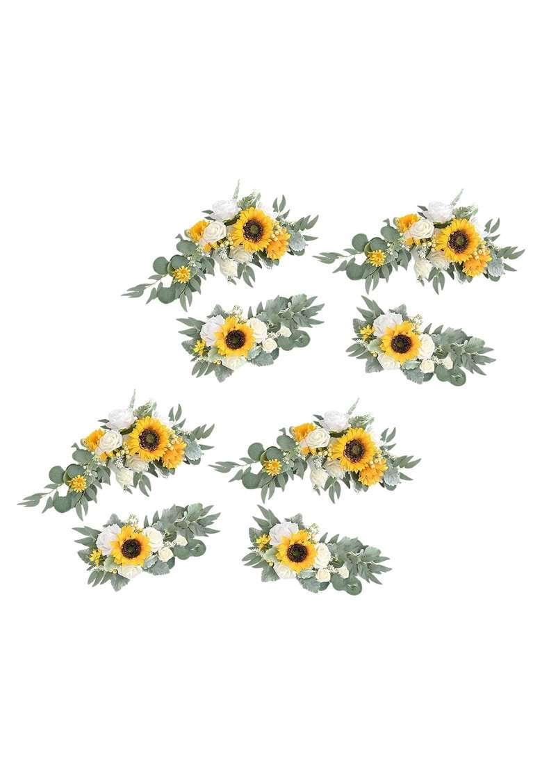 Merishopp Artificial Flower Swag Green Leaves for Party Wedding 4 Yellow - Indya