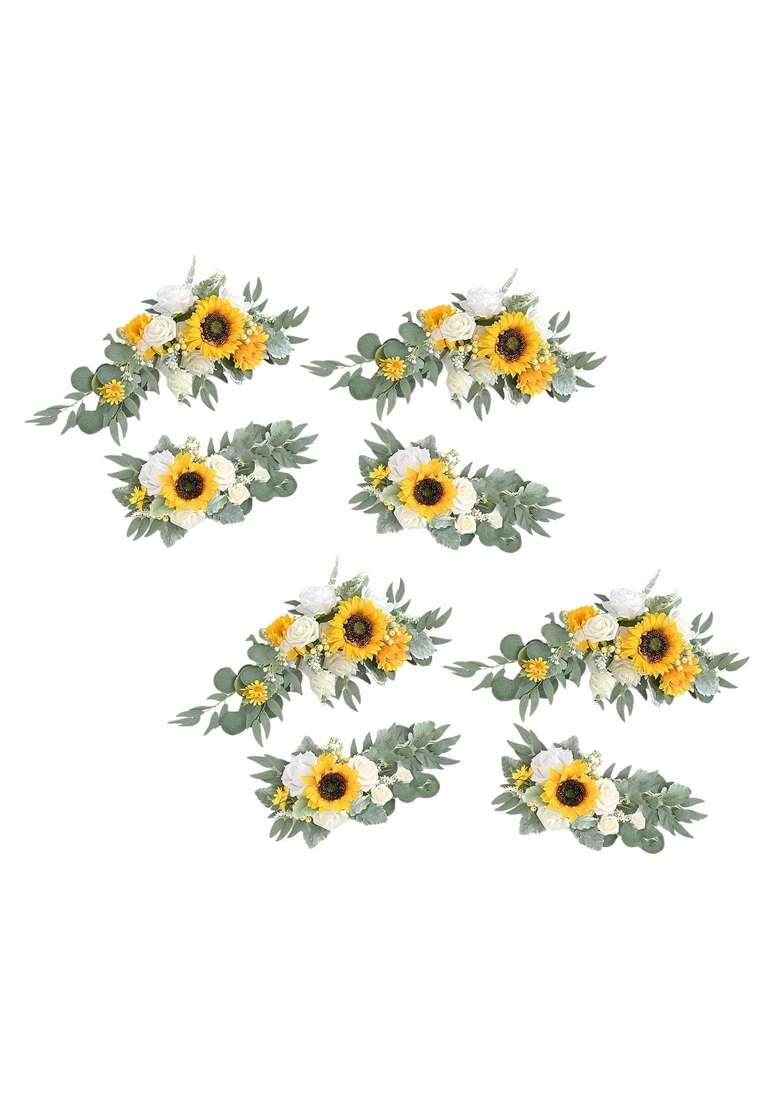 Merishopp Artificial Flower Swag Green Leaves for Party Wedding 4 Yellow - Indya