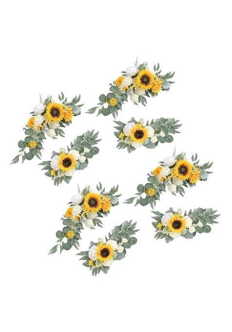 Merishopp Artificial Flower Swag Green Leaves for Party Wedding 4 Yellow
