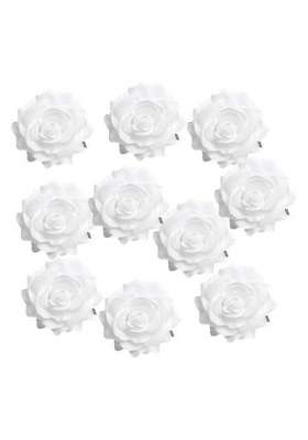 Merishopp 3x10 Pieces Artificial Silk Rose Buds Flower Head DIY Accessories White