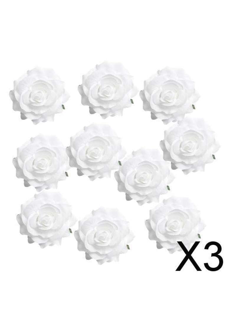 Merishopp 3x10 Pieces Artificial Silk Rose Buds Flower Head DIY Accessories White - Indya