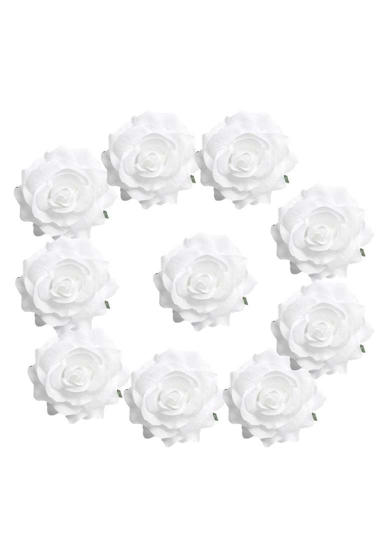 Merishopp 3x10 Pieces Artificial Silk Rose Buds Flower Head DIY Accessories White - Indya