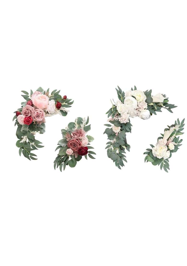 Merishopp Artificial Flower Swag Green Leaves for Wedding White Pink Red - Indya