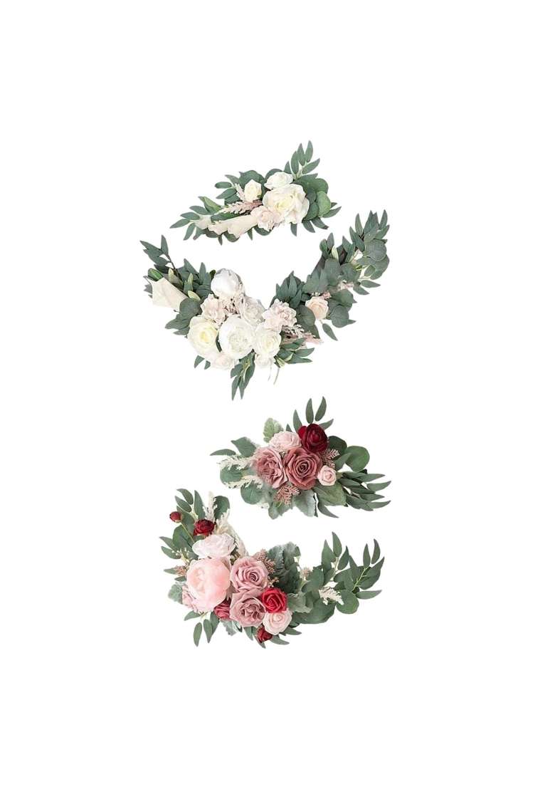 Merishopp Artificial Flower Swag Green Leaves for Wedding White Pink Red - Indya
