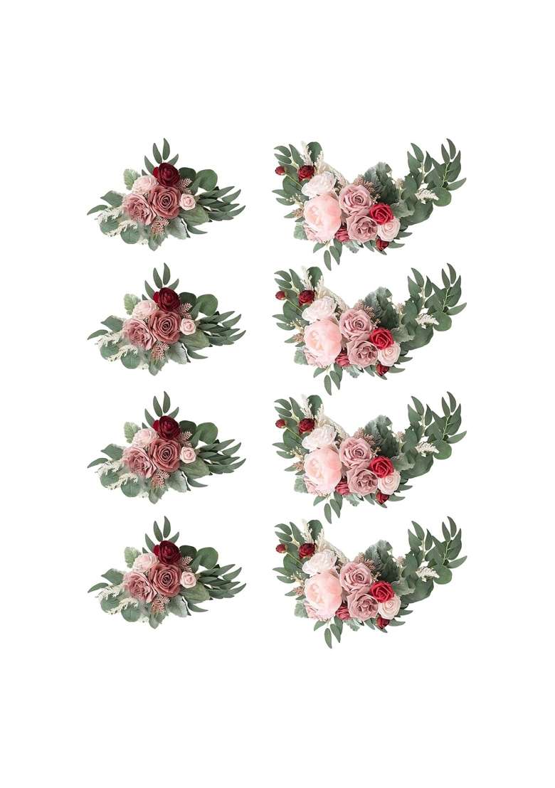 Jazzy Pearls Artificial Flower Swag Green Leaves for Party Wedding 4 Pink Wine Red - Indya