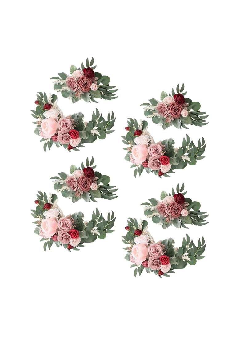 Jazzy Pearls Artificial Flower Swag Green Leaves for Party Wedding 4 Pink Wine Red - Indya