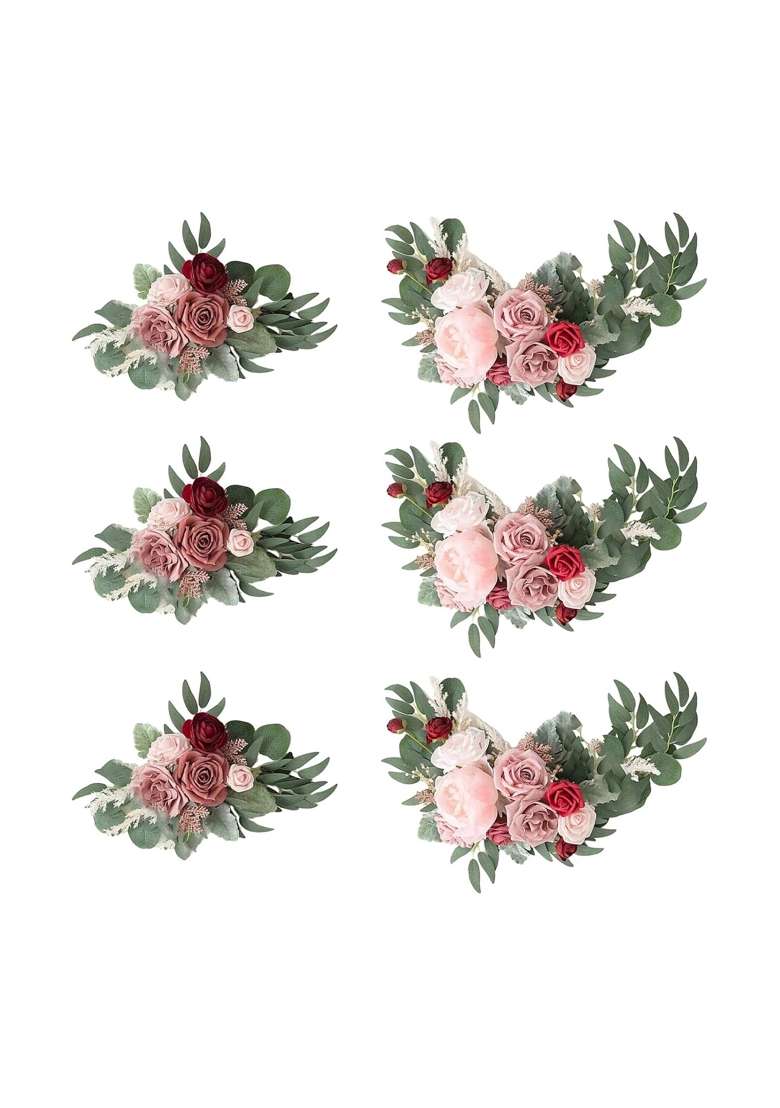 Jazzy Pearls Artificial Flower Swag Green Leaves for Party Wedding 3 Pink Wine Red - Indya