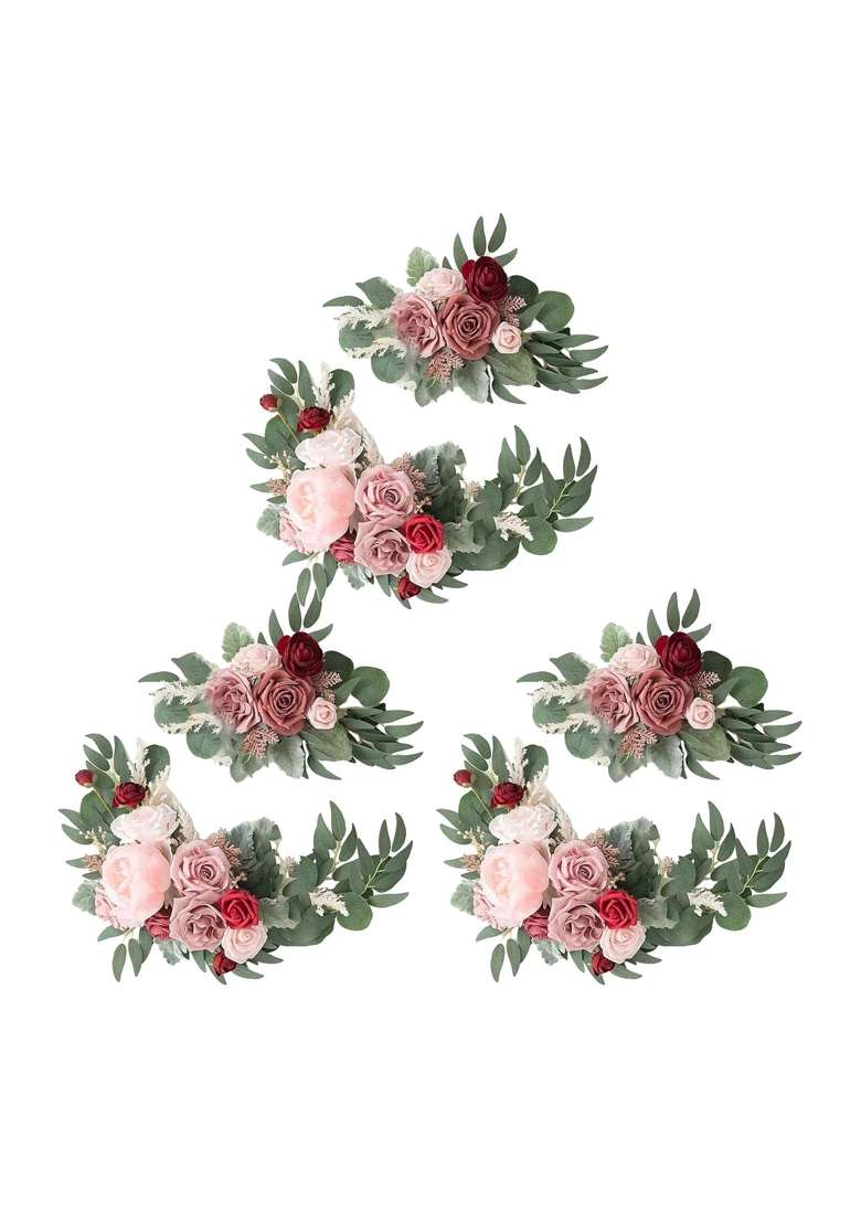 Jazzy Pearls Artificial Flower Swag Green Leaves for Party Wedding 3 Pink Wine Red - Indya