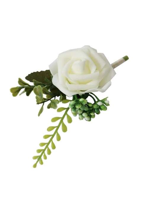 Bnf 15Xpe Artificial Rose Flowers Corsages and Boutonniere for Wedding Party White