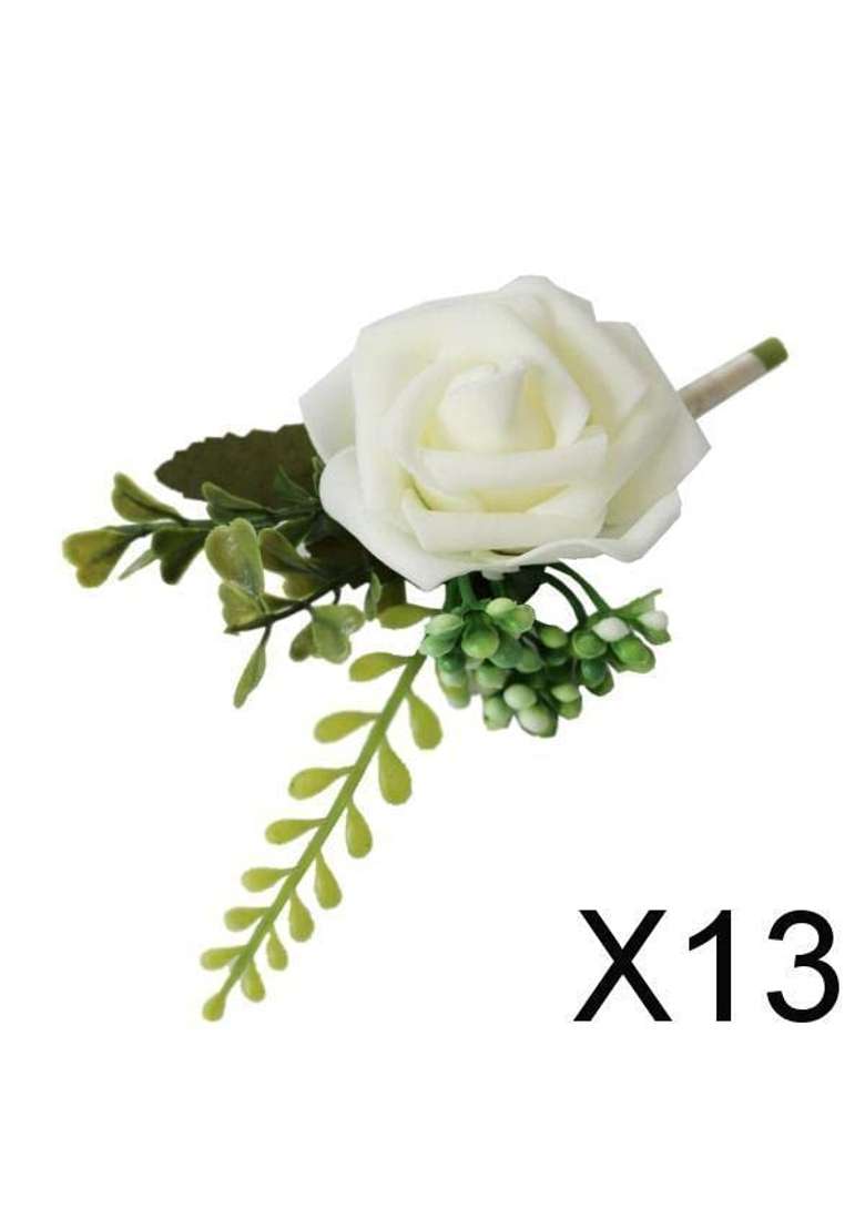 Ecomistiq 13Xpe Artificial Rose Flowers Corsages and Boutonniere for Wedding Party White - Indya