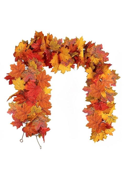Recutms Orange 2 Pcs Fall Garland Fall Leaves Garland Fall Decor Autumn Decor for Home Artificial Fall Foliage
