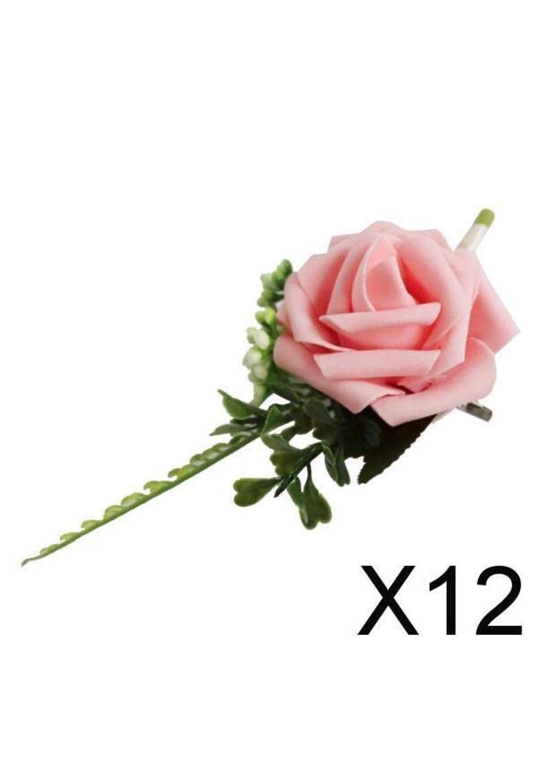 Ecomistiq 12Xpe Artificial Rose Flowers Corsages and Boutonniere for Wedding Party Pink - Indya