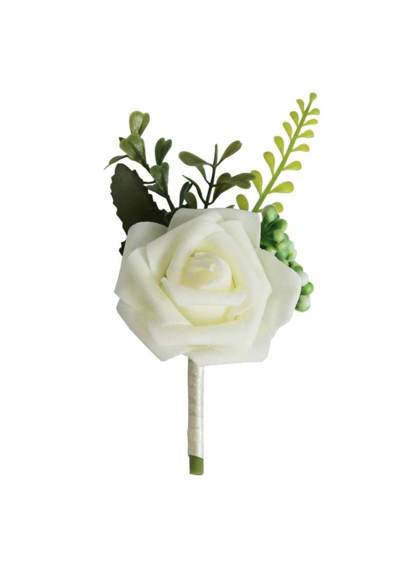 Enakshi 12Xpe Artificial Rose Flowers Corsages and Boutonniere for Wedding Party White - Indya