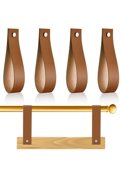 Vercraft 4 Pcs Faux Leather Sign Straps for Rod Hanging Sign Brown