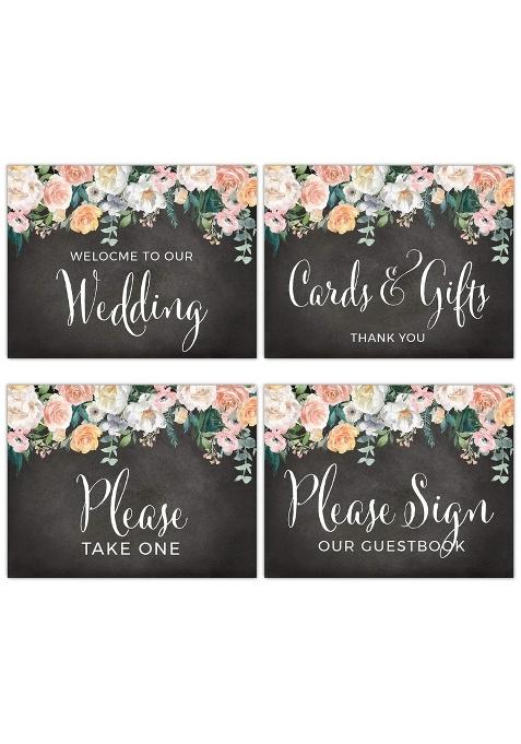 Andaz Press Unframed Wedding Party Signs 8 Peach Chalkboard Floral Garden Party Welcome to Our Wedding