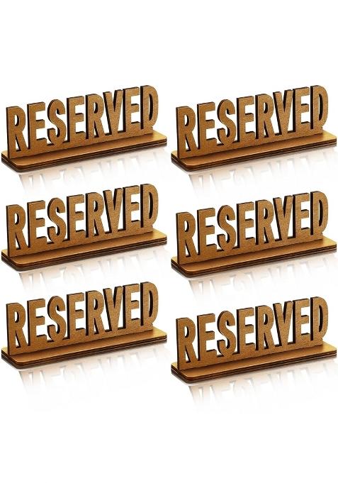 Jetec Brown 6 Pcs Wooden Reserved Signs for Tables Laser Cut with Stand