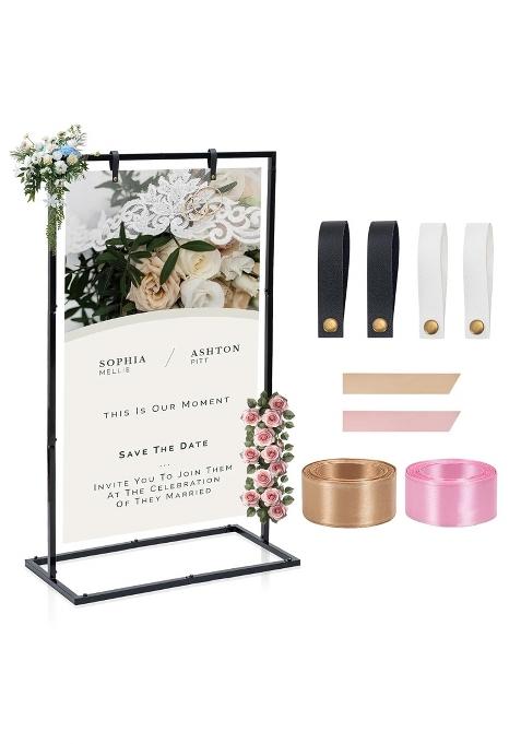Weidludor Elegant Wedding Sign Stand and Holder Black Heavy Duty Metal Wedding Welcome Sign Stand