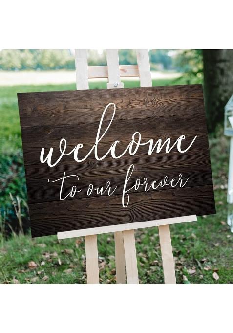 Eletina J DXHY Welcome to Our Forever Sign Rustic Wooden Welcome Wedding Sign Brown 18 x12
